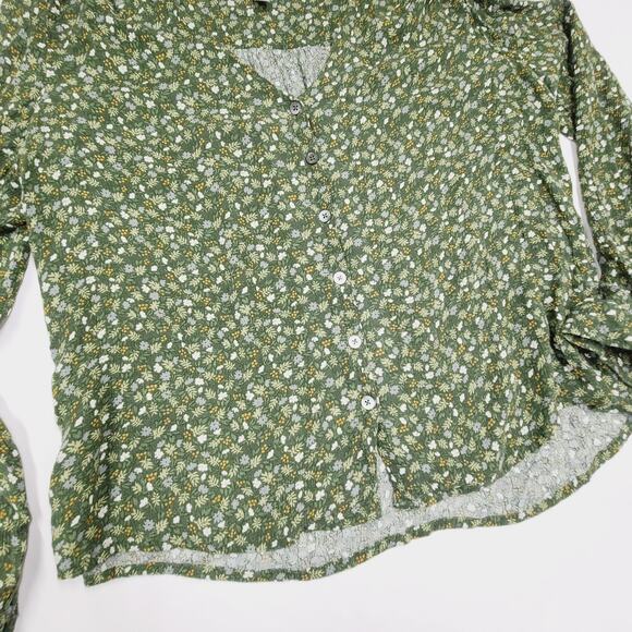 Garnet Hill Clio Button-Up Blouse Green Floral Lightweight V-Neck Size 12 - Picture 4 of 12